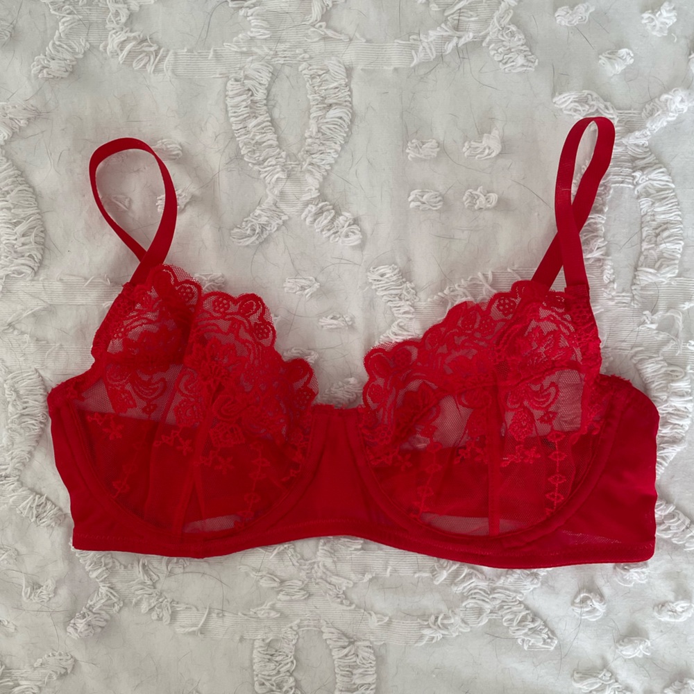 Red Floral Lacy Unlined Underwired Bra